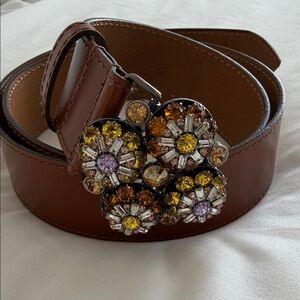 Etro Brown Belt with Gem Floral Buckle